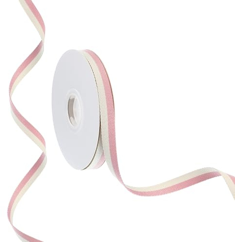 PATIKIL 9,8 Yards x 0,4 Weihnachtsstreifenband, Band Candy Ribbon Roll Stoffverpackungsband für Bastelkränze Geburtstags-Hochzeitsdekoration, Pink Weiß