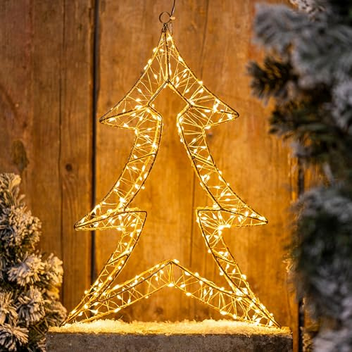 LED Metall Tannenbaum/Weihnachtsbaum zum Hängen 42 cm hoch - Weihnachtsdeko Fenster Aufhänger mit 240 LED's beleuchtet - Weihnachten Weihnachtsbeleuchtung Fenster
