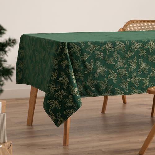 GAMUSI Tischdecke für Weihnachten, Jacquard, Goldgarn, Esstisch, quadratisch, Weihnachtsdekoration, 140 x 240 cm, Grün