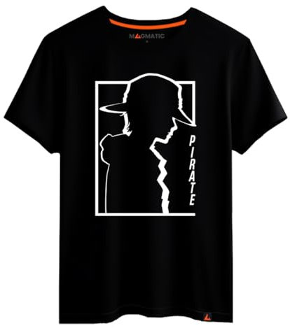 Magmatic - T Shirt Chapeau de Paille Manga pour Homme Unisex Enfant, Collection Black Shadow Tee Shirt Noir Premium 100% Coton, Cadeau Manga, Animé, Shonen, Cadeau Noël Homme Fan de Manga