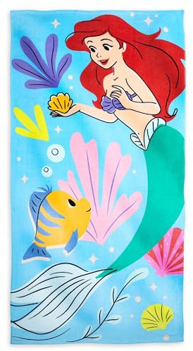 Disney Store Official Asciugamani La Sirenetta, 150 cm x 74 cm, con immagine di Ariel e Flouder, asciugamani bimbi per spiaggia, bagno, lezioni di nuoto e vacanze