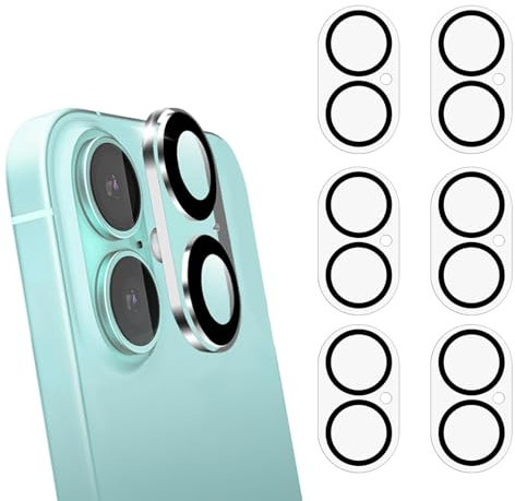 BelleVive Lot de 6 protections d'objectif d'appareil photo pour iPhone 16/iPhone 16 Plus [compatibles avec les coques] Accessoires de protection d'écran en verre trempé HD transparent anti-rayures
