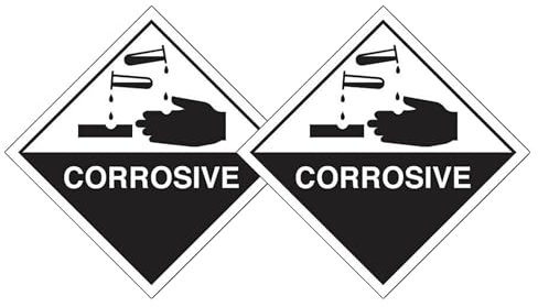Tek Automotive Corrosive Sticker – Twin Pack, 10x10cm – Hazard Warning Sign for Vehicles & Workspaces – Gloss Permanent Vinyl – Durable Indoor & Outdoor Safety Label for Cars, Vans, Lorries & More