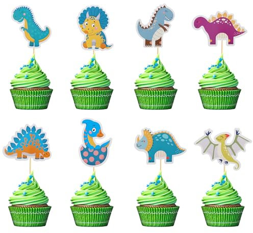 Arthsdite Dinosaurier-Cupcake-Aufsätze, brüllende Dinosaurier-Cupcake-Picks, Dino-Kuchendekorationen für Kinder, Jungen, Dinosaurier-Thema, Geburtstag, Babyparty, Party-Dekorationen, 24 Stück