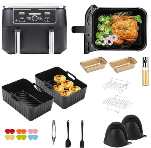 Heißluftfritteusen Zubehör für Ninja Foodi AF400EU, AF300EU, Emerio, Princess, Innsky, 7,6L/8L/9L/9,5L Dual Zone Heißluftfritteuse, Airfryer zubehör Satz (Base)