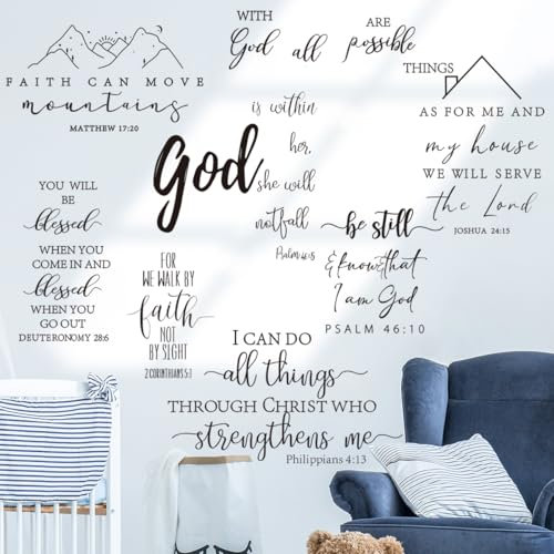 Runtoo Wandaufkleber mit Bibelvers, inspirierende Zitate, christliche religiöse Schrift, Wandaufkleber, Schlafzimmer, Wohnzimmer, Familie, Schriftzug, Wanddekoration