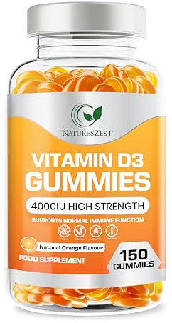 Vitamin D3 4000 IU – 150 Orange Flavour Gummies | High Strength | Calcium Absorption, Immunity, Bones, Teeth & Muscle Support | Vitamin D Gummies for Adults | 5-Month Supply | Vegetarian, Non-GMO