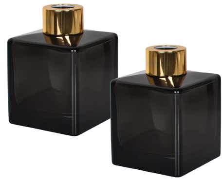 Colexy 2 Stück Leere Diffusorflasche 150ml Glasdiffusorflaschen Kleine Quadratische Glasdiffusorflaschen Glas Diffusor Flaschen Behälter für Ätherische Öle Aromatherapie Badezimmer Büro (Rauchgrau)