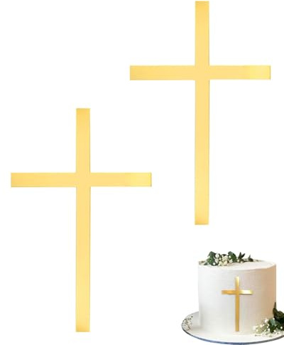 WUNZILO 2 Stück Kuchendeko Kreuz Cake Topper Gold Acryl Torte Deko 15.3x9.8 cm Spiegel Kuchen Dekoration Set für Hochzeit Geburtstag Party Kommunion