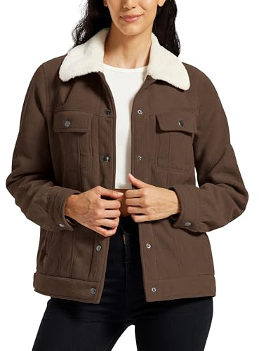 MoFiz Giacca da Donna in pile Giubbotto Invernale Corduroy con Bottoni Maniche lunghe Giacche casual alla moda con 4 tasche Marrone Taglia EU M