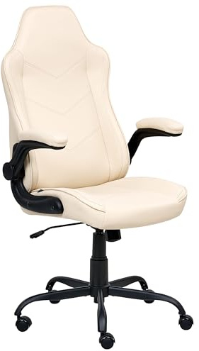 Beliani Traditional Modern Office Chair Faux Leather Swivel Adjustable with Armrests Off-White Triumpher