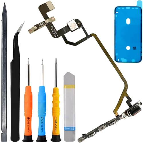 ZHUROUPU Power/Lautstärke/Volume Tasten Flexkabel für iPhone XR, Blitzlicht Mikrofonhalterung Stummtaste Flexkabel für iPhone XR 2018 6.1in A1984 A2105 A2106 A2108 mit Kleber & Reparaturwerkzeug