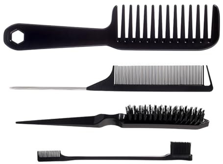 Lot de 4 brosses à cheveux - Poils - Contrôle des bords des pinceaux - Brosses métalliques - Peigne à queue de rat détendu