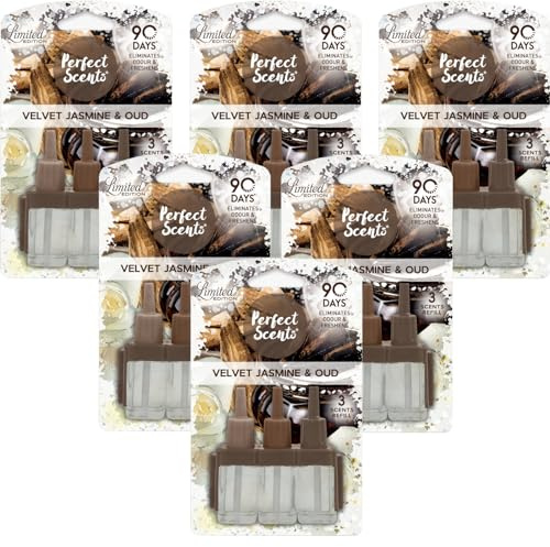 Perfect Scents Velvet Jasmine & Oud Air Freshener Refills, 90-Day Limited Edition, Pack of 6, 3-Scent