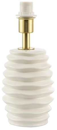Happy Homewares Modern Off-White Gloss Ceramic Table Lamp Base with Rippled Grooves | Satin Gold Plated Lamp Holder | 24cm x 11cm