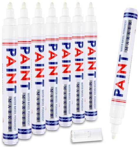 Distorris 8 Pack White Paint Pen Oil Based White Marker Pens Quick Dry Waterproof Paint Marker Set for Rock Painting Tyre Metal Glass Fabric Wood Plastic Ceramic DIY Crafts