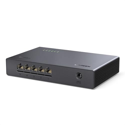 UGREEN Switch Ethernet 2.5G 5 Porte Hub RJ45 Plug Play 100/1000/2500Mbps | Supporto Duplex Non Gestito Silenzioso e Senza Ventola per PC NAS Server Router Monitor Console di Gioco Video 4K/8K