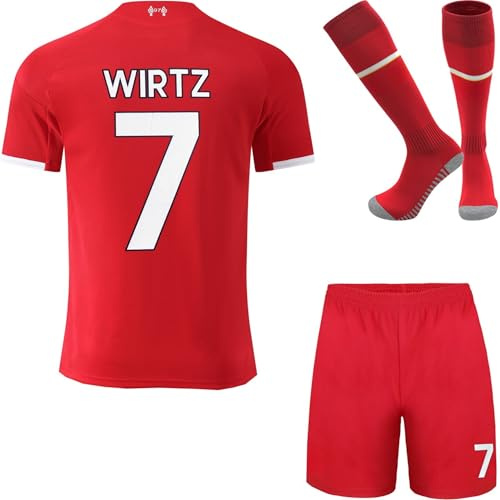 HUSSATEX Lpool 2025/2026 Wirtz Heim Kinder Fußball Trikot & Shorts mit Socken Geschenk Set Jugendgrößen (Rot,26)