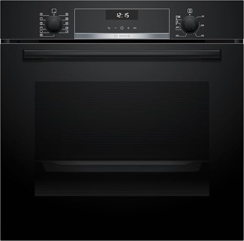 Bosch HBG557EB3 Série 6 - Four encastrable, Boutons push-pull | Noir, HotAir 3D, Nettoyage CleanCoating,Commande avec display LCD, affichage blanc, 10 recettes auto