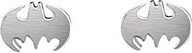 Silver Cute Bat Man Stud Earrings Christmas Birthday Jewellery Gift for Men Women Daughter Son Sister Stainless Steel Post