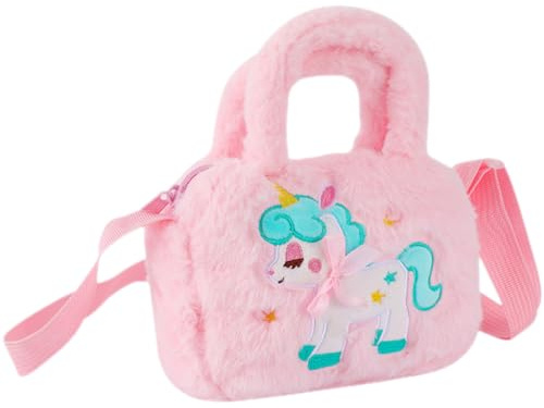 Outanaya Einhorn Umhängetasche aus Plüsch Rosa Handtasche mit Verstellbarem Riemen Vielseitig Tragbar für Park und Stadionbesuche