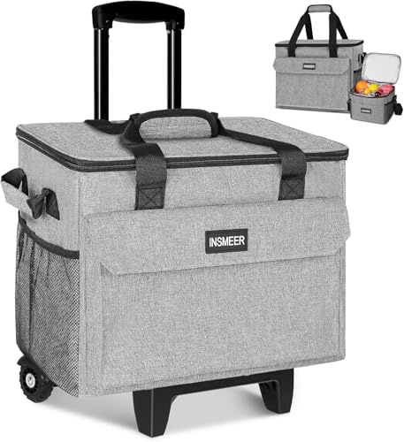 INSMEER Cool Bag on Wheels 35L with Lunch Bag& Foldable Hard Liner 2-in-1 | Foldable Hard Liner, Insulated 2 in 1 use, family picnics, camping trips, beach, grocery shopping,Cool Box on Wheel 36 cans