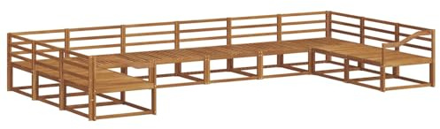 vidaXL Outdoor-Sofagarnitur 10 pcs Natur Massivholz Akazie, Modernes Garten-Lounge-Set, langlebiges Outdoor-Sofa, Elegantes Eckmöbel, Terrassensitzgelegenheiten zum Entspannen, Poolseitensitzkomfort