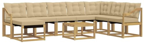 vidaXL Outdoor-Sofagarnitur mit Kissen 9 pcs Weiß und Beige, Modernes Garten-Sofa-Set, wetterfeste Möbel, strapazierfähige Couch, perfekte Sitzgelegenheit am Pool