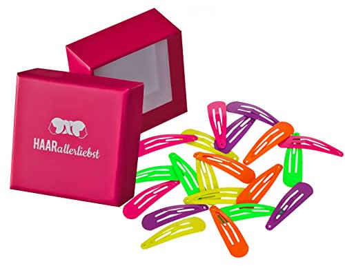 Haarallerliebst Haarspangen klein für Kinder & Damen – 20 Stück in neonfarben (4 cm) inkl. Aufbewahrungsbox – Ideal für dünnes & feines Haar