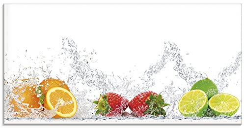 ARTland Spritzschutz Küchenrückwand aus Alu für Küche Herd Spüle 100x50 cm (BxH) mit Motiv Essen Obst Früchte Erbeeren Limette Orange Modern Hell Bunt S6JP