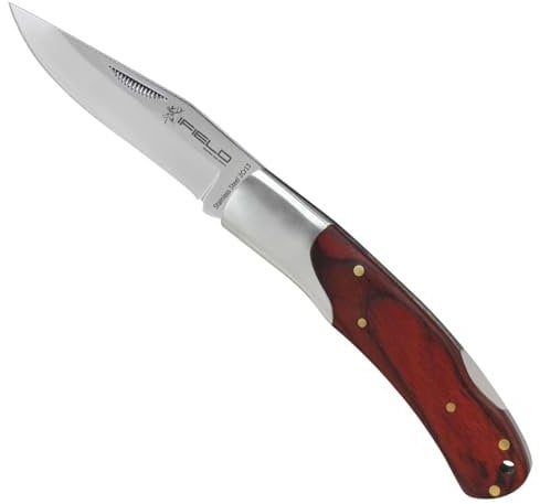 iFIELD EL29020 Couteau de chasse pliant Bushcraft Survival Hiking Camping, lame en acier inoxydable 3Cr13 avec manche de couleur rouge Stamina, fabriqué à Albacete (Espagne)