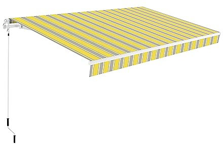 SmartSun Tenda classica completa 3 x 2 m colore giallo/grigio/bianco tela poliestere. Struttura in alluminio. Regolabile in inclinazione. Manovella inclusa. Tenda da sole terrazza, giardino, balcone