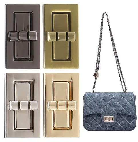 KanDery 4PCS Rectangular Twist Turn Lock, Purse Lock, DIY Catch Buckle Clasp for Bag Making Book Leather Fabric Handbag Wallet
