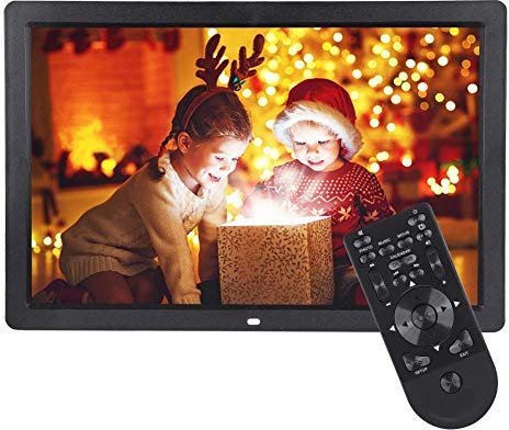 17 Digitaler Fotorahmen, hochauflösender LED-Bildschirm Digitaler Musikplayer & Wecker & Kalender 3in1 Elektronischer Fotorahmen mit Fernbedienung (mit Wandmontageloch)(Schwarze EU)