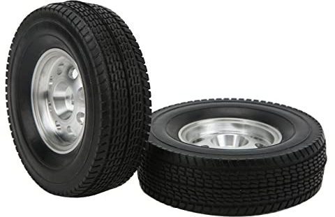 2PCS RC Tires and Wheel Rims Set for 1/14 Scale RC Car for RC Tractor Trailer Truck, 85mm RC Car Rubber Tires and Aluminum Alloy Rims Model Car Accessories Model Toy