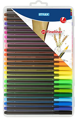 Stylex 32630 - Fineliner, 24 Farben, Strichstärke 0,4 mm, mit Qualitätsspitzen, 24 Stück
