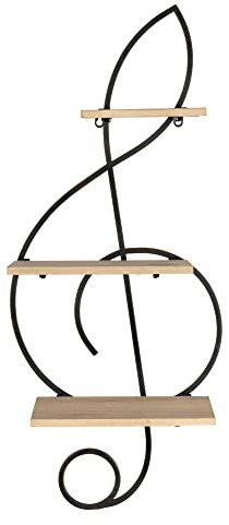 joycraft NSR-90 Wandregal in Notenschlüsselform - Aged-Look Musikzimmer-Regal im Violinschlüssel-Design - Ideal für Bücher, DVDs, kleinere Elektrogeräte, Pflanzen usw. - Hängeregal aus Holz & Metall