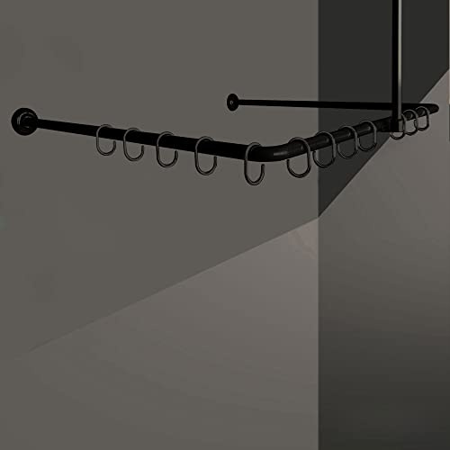 Winkelstange Duschvorhang Stange Anthrazit Weiß Silber Schwarz Bad Stange Winkel, U und L-Form inkl.Deckenhalterung (U-Form 90x90x90cm, Schwarz)