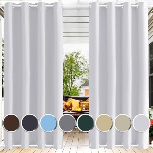 Ufamiluk Outdoor gardinen Weiß mit ösen Oben und unten wetterfest wasserdicht Windschutz Outdoor Vorhang Balkon ohne ösen für terrasse Balkon außen pavillon Cabana 150x200cm (BxH 1 Stück)