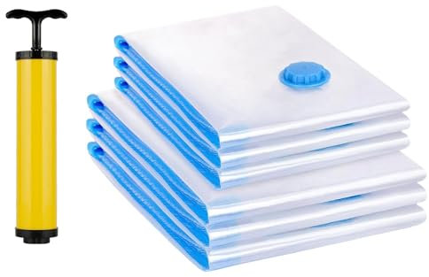 Vakuumbeutel für Kleidung Bettdecken,6 Stück (3 Pc 80 x 60 CM,3Pc 100 x 80 CM+1 Handpumpe) Vacuum bags for Clothing Wiederverwendbar Aufbewahrungsbeutel