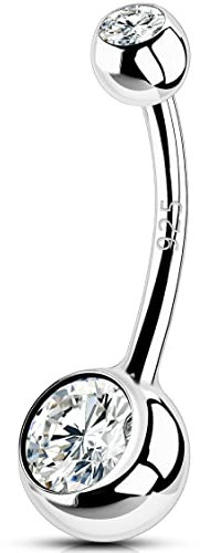 OUFER 14G Bauchnabelpiercing Lang Echt Silber 925 12 mm Stablänge Piercing Bauchnabel CZ Kugeln Belly Button Piercing Navel Bars Nabelring Frau Mann Schmuck