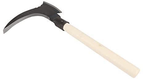 AMONIDA Doppia Falce, Doppia Falce in Acciaio Ad Alto Contenuto di Manganese, Efficiente, Antiruggine, Multifunzionale per Attrezzi da Giardino (Testa di Taglio Singola, Bastone di Legno)