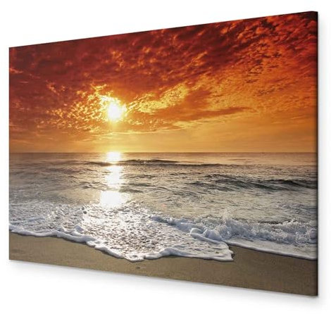 murando - Wandbilder XXL Meer Strand 90x60 cm 1 tlg - Wand Deko Vlies Leinwand Bilder Groß Wanddeko Wohnzimmer Schlafzimmer Kunstdrucke - Sonnenuntergang Sonne Strandmotiv c-B-0264-b-a