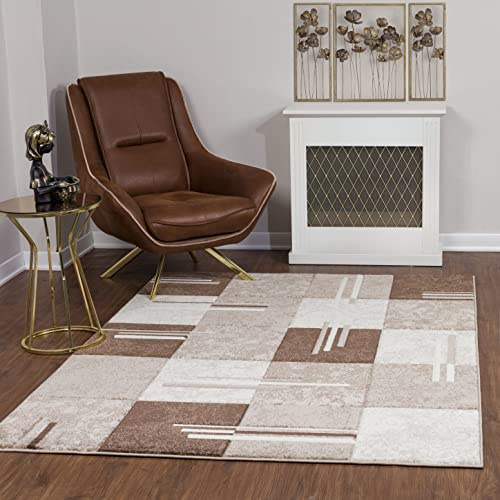 Livabliss Bremen Living Room Boho Large Rug Bedroom 80 x 150 cm - Dining Room Rug with Geometric Pattern Scandinavian Living Room Rug Modern in Beige Brown White