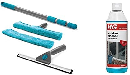 Beldray LA028693TQ 5 Piece Large Window Cleaning Set with Telescopic Handle & HG Window Cleaner, Professional Super Concentrated Formula, Clean Streak-Free Shine(500ml) - 297050106