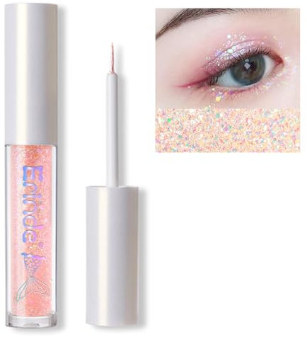Erinde Eye Liner Liquid Pailleté, Stick à Paupières Métallisées Scintillant, Hautement Pigmenté Et Résistant à l'eau Longue durée, #05 Paillettes Roses