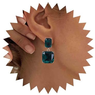 Aneneiceera Vintage Smaragd Quadratische Ohrringe Grün Smaragd Tropfen Ohrringe Geometrische Smaragd Ohrringe Luxus Hochzeit Grün Kristall Ohrstecker Schmuck Für Frauen Und Mädchen