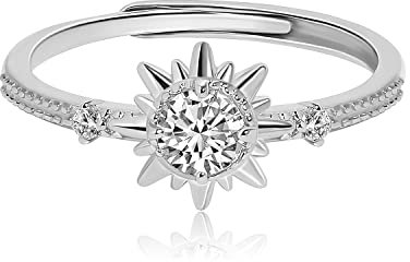 Meissa Gold Ringe für Frauen 925 Sterling Silber Promise Diamond Ring Sun Ring Handmade Statement Ringe Größe einstellbar, Silber