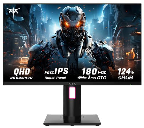 KTC 27-Inch 2K Gaming Monitor, 180Hz Refresh Rate, QHD 2560 * 1440 Fast IPS Screen, 1ms, 124% SRGB, FreeSync G-SYNC, Full HD, VESA Mount