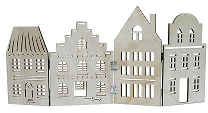 Spetebo Deko Häuserzeile aus Holz Natur - 52 x 24 cm - Weihnachtsdorf Silhouette klappbar - Weihnachtsdeko Tischdeko für Weihnachten Weihnachtsstadt Skyline